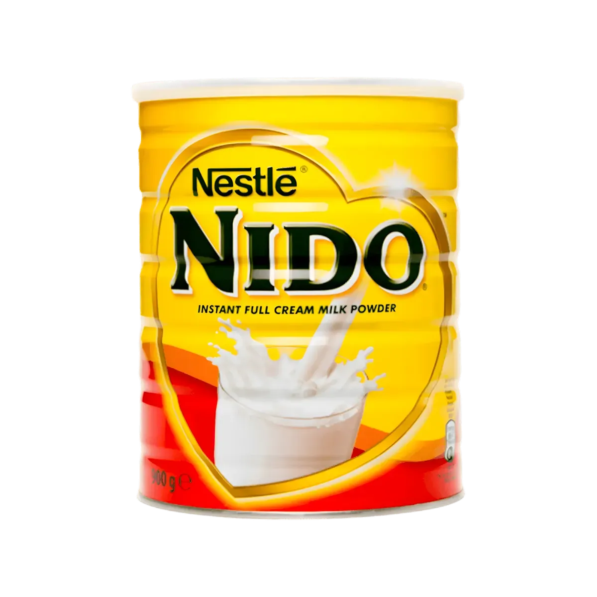 Boîte de lait en poudre NIDO 900g, riche en calcium et protéines, idéale pour la crèmerie et les recettes sucrées ou salées.